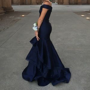 Strapless Mermaid Navy Blue Prom Dress